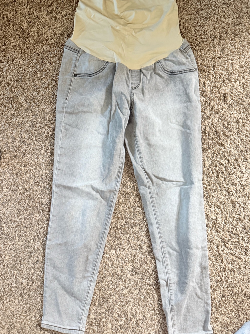 aglow Light Wash Denim Jeans with Pale Yellow Waistband